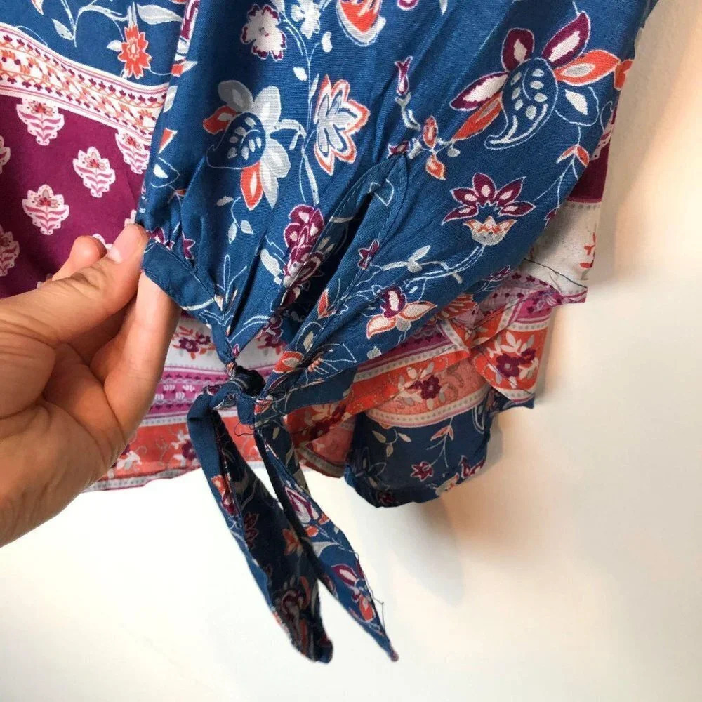 BeachLunchLounge Floral Off Shoulder Top Blue S - Picture 5 of 7